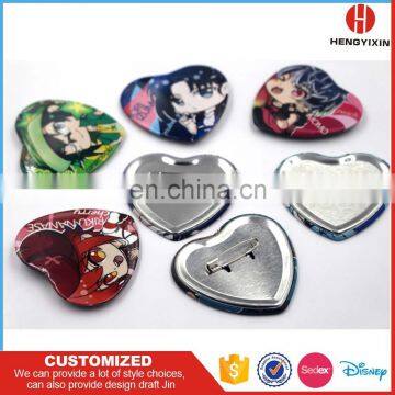 High Quality Heart Shape Tin Button Badge/Safety Pin Badge