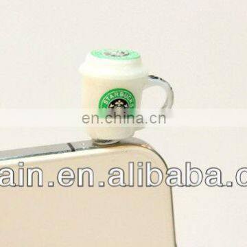 Cute Starbucks mug shaped mobile earphone plug,promotional cartoon earphone plug