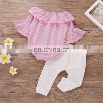 2019 Striped Print Girls Long Flare Sleeve Romper Tops & Baby White Hole Pants Outfits 2pcs Set photo-2