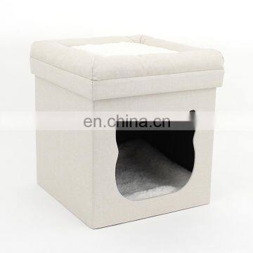 RTS Factory wholesale popular fabric folding pet house for cat linen foldable cat  ottoman  sit with your pet