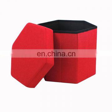 RTS Low factory price Modern Home Furniture  Red hexagon folding storage ottoman with fabric stools