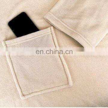 Super Soft Comfortable and Luxurious Cream Color Oversized Fleece Wearable Blanket With Sleeves for Adult photo-4