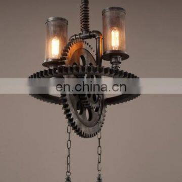 Retro Industrial Rusty Brass Wheel Vintage Lamp Chandelier for Bar photo-6