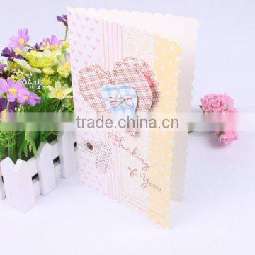 2016 new hot decorated thank you greeting card/love shaped greeting card