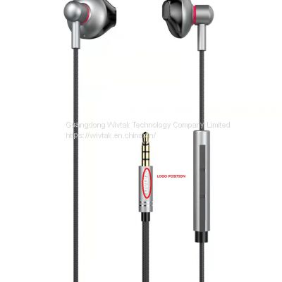 factory price metallic earphone  with 3.5mm plug and volume switch mic for audio and mobile phone accessories