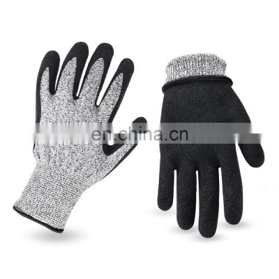 Solid Grip Crinkle Latex Coated Cut Resistant Glove Spearfishing And Diving Abrasion Resistant Gloves For Construction HVAC Work