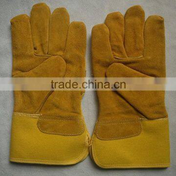 cow split leather working gloves, winter safety gloves with full linning