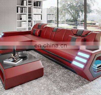 2021 Multi-functional Living Room Sofa Set Furniture Top Grain Leather Sectional Sofa With LED Light photo-4