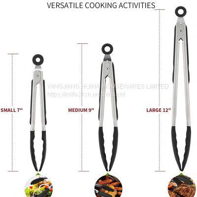 Kitchen Tongs Set of 3- Stainless Steel Cooking Tongs- Silicone Tongs- 7