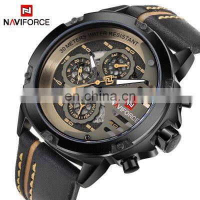 Naviforce 9110 Men's Watch Top Brand Luxury Waterproof Quartz Watch Men's Leather Sports Watch Men's Waterproof Clock Design