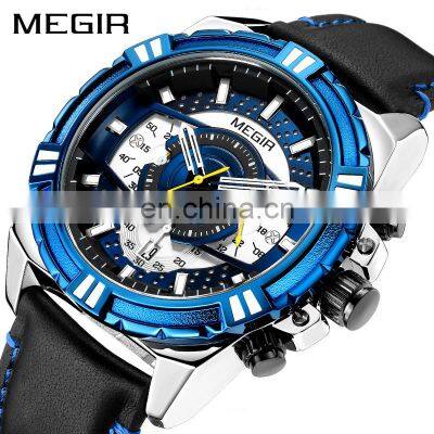 MEGIR 2118 Watches Men Wrist Sports Quartz Chronograph Top Mens Watches In Wristwatches Luxury Leather Clock Montre Homme