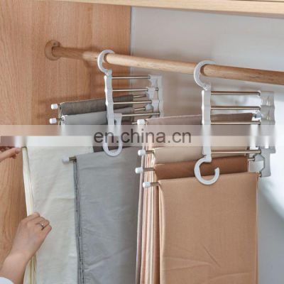 Multi-functional 5 in 1 Trouser Storage Rack Adjustable Pants Tie Storage Shelf Closet Organizer Stainless Steel Clothes Hanger