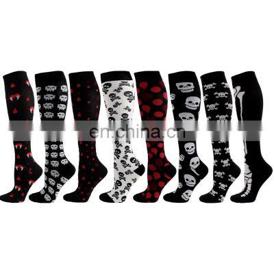 Novelty 20-30 mmhg Skeleton Bats Women Men Stocking Pumpkin Alien ET Mummy Pattern Jacquard Spooky Halloween Compression Socks