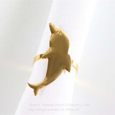 Factory Handmade Customized Dolphin Shaped Gold Napkin Rings