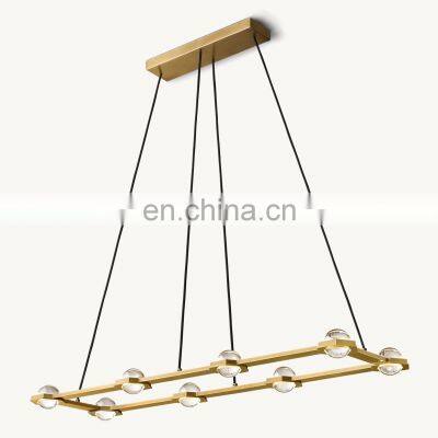 Modern Eclatant Brass k9 Crystal Glass Ball Rectangular Chandelier for Living Room Kitchen Restaurant Hotel Decor Lighting