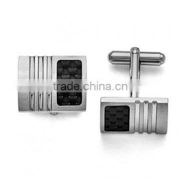 Black Carbon Fiber And Brushed Stainless Steel Cuff Links, New Design Black Carbon Fiber Cufflinks