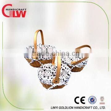 set of 3 willow basket , basket with handle, handmade basket with liner