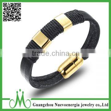 Alibaba Wholesale New Plated Gold Stainless Steel Bracelet Designs Leather Rope Bracelet