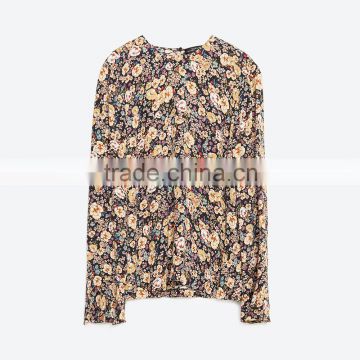 2016 Latest Women summer Printed coat Cotton tops ladies long sleeve cotton top HSC1013