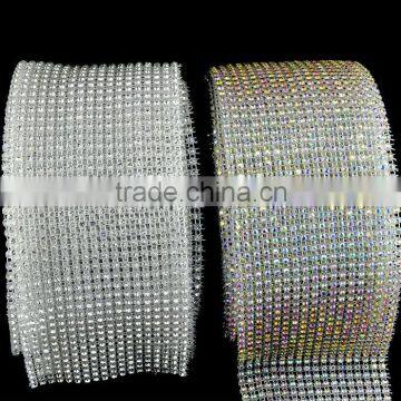 10 yards Stretch Rhinestone Trims in Plastic Ribbon, 18 Rows Elastic Rhinestone Trimming Rolls for Party Decoration