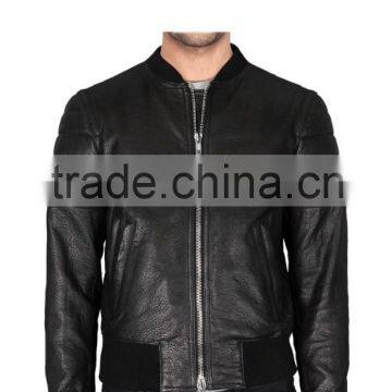 STURDY BIKER LEATHER JACKET WITH RIBBED DETAILING