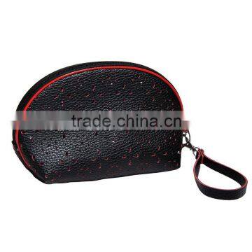 Black round pouch with flower pattern