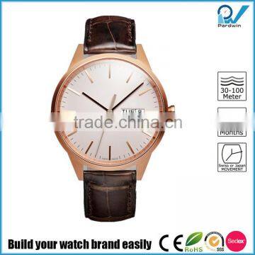 Brushed PVD Steel Stainless Steel Case Watch Waterproof 5ATM Date and Day Function Movement Black Nappa Leather photo-2