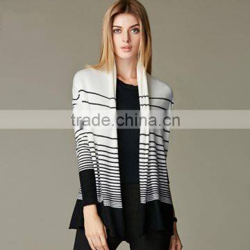 JS-16001 with strips open front 100% cashmere cardigan coat women