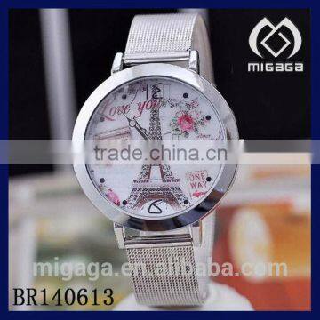 alibaba hot selling elegant metal band eiffel quartz watch for sale