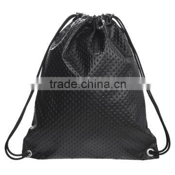 hot sale drawstring bag leather quilted black dots drawstring gym bag