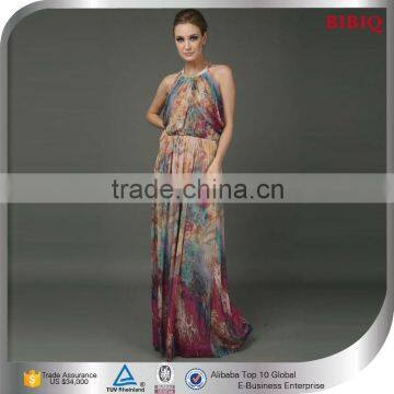 Latest Colorful O-Neck Printed Woman Evening Dresses