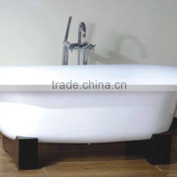 classic dual shower soaking cast iron bath tub with wooden cradle