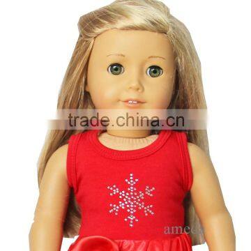 18" American Doll Christmas Rhinestone Snowflake Red Tank Top Tee Clothes