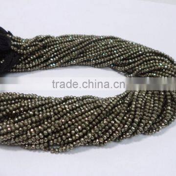 SEMI PRECIOUS ROUNDEL FACETED LOOSE BEADS STRAND NATURAL PYRITE 3-4MM ISREAL CUTTING