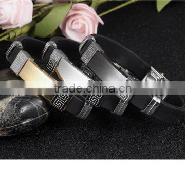 Men Jewelry Stainless Steel Custom Silicone Bracelet Single