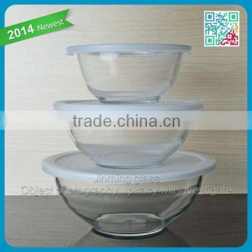 Large capacity hot sale home decorations glass bowls wholesale tableware glass bowls with plastic lid