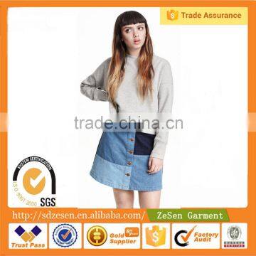 Best Buy Ladies A-Line Denim Mini Short Skirt With Color Block New Model Girl Dress For Women