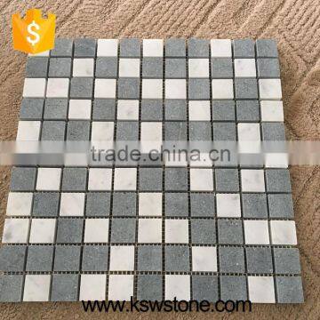 Top Quality Honed Sky Blue Mosaic+cararra Mosaic Chip Size25*25*10mm Silver Grey