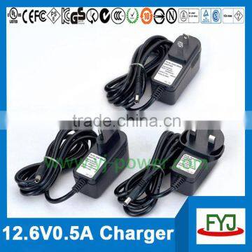 automatic battery charger 12.6v 500ma with au us uk eu wall plug
