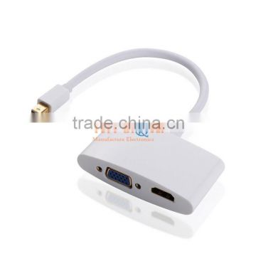 New Arrival Mini DP Mini Displayport to VGA + HDMI Female 2 in 1 adapter for MAC Thunderbolt Cable Adapter White