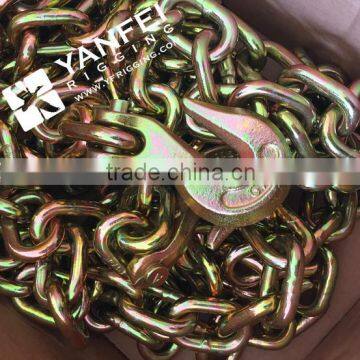 Yellow Zinc Plated G70 Transport Binder Chain With Hook