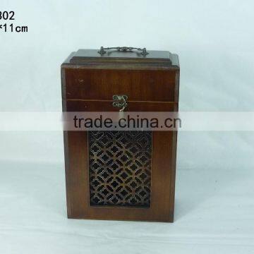 wood brown wine box with metal plum blossom