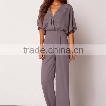 Ladies V neck one piece wide sleeve fashion jumpsuit