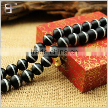 Hot sale Natural White Line Black Matte Onyx tibetan agate gemstone Round Loose beads