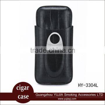 Portable Multi-function leather cigar case with cigar cutter have gift box