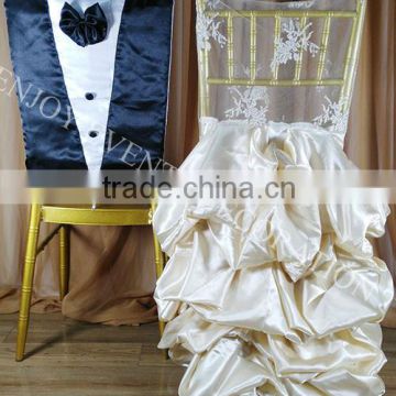 YHC#146 elegant embroidery ruffled wedding bridal chair back cover-polyester banquet wedding chiavari chair back cover