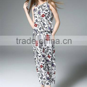 Women Sleeveless Fashion Floral Printed Casual Jumpsuit 2016 Designs