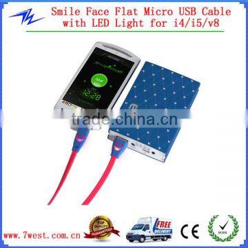 LED Light Flat Micro USB Data Sync Charger Charging Cable For Smart Phone