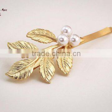 2015 New style leaf shaped hair pin with pearl