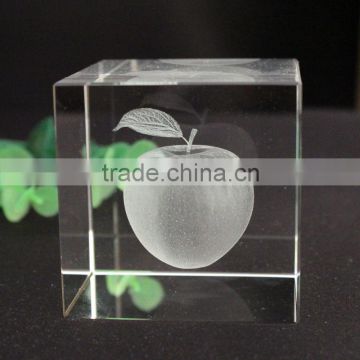 Apple 3d laser image wedding decoration crystal cube on sale